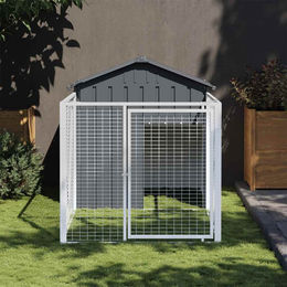 vidaXL Hundehütte mit Auslauf aus Metall in Anthrazit 117x201x123cm – Bild 1 von 5