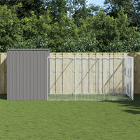 Produktbild von Vidaxl Hundehütte mit Auslauf aus Metall in Grau 214x457x181 cm