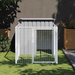 vidaXL Hundehütte mit Auslauf aus verzinktem Stahl in Hellgrau 110 x 201 x 110 cm – Bild 1 von 5