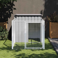 Produktbild von vidaXL Hundehütte mit Auslauf aus verzinktem Stahl in Hellgrau 110 x 201 x 110 cm