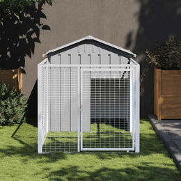 vidaXL Hundehütte mit Auslauf Hellgrau aus verzinktem Stahl 117x201x123 cm – Bild 1 von 4