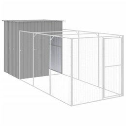 vidaXL Hundehütte mit Auslauf Hellgrau aus verzinktem Stahl 165x455x181 cm wasserdicht – Bild 1 von 5
