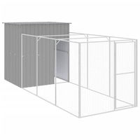 Produktbild von vidaXL Hundehütte mit Auslauf Hellgrau aus verzinktem Stahl 165x455x181 cm wasserdicht