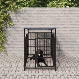 Vidaxl Hundehütte Outdoor-Hundezwinger aus Metall mit Dach in Schwarz 1,88 m² – Bild 1 von 4