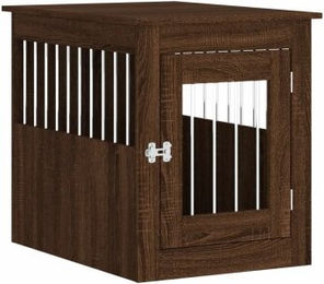 vidaXL Hundekäfig im Möbelstil als abschließbare Hundebox und Beistelltisch in Braun Eichen-Optik 55x75x65 cm – Bild 1 von 12