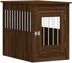 vidaXL Hundekäfig im Möbelstil als abschließbare Hundebox und Beistelltisch in Braun Eichen-Optik 55x80x68 cm – Bild 1 von 11