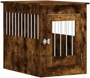 vidaXL Hundekäfig im Möbelstil als abschließbare Hundebox und Beistelltisch in Räuchereiche 55x80x68 cm – Bild 1 von 11