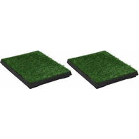 Produktbild von vidaXL Hundetoilette mit Kunstgras und Tablett für Welpen Grün 63x50x7cm 2er Set