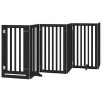 Produktbild von vidaXL Hundetor aus Pappelholz mit Tür und Füßen, faltbares Treppenschutzgitter für Hunde, Schwarz, 450cm