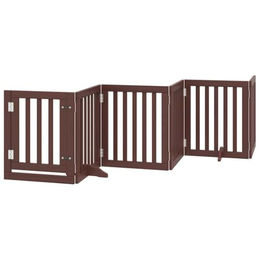 vidaXL Hundetor mit Tür aus Pappelholz, faltbares Treppenschutzgitter für Hunde, 450cm, Braun – Bild 1 von 1