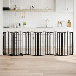 vidaXL Hundetor mit Tür faltbar aus Pappelholz Schwarz 300 cm 6-teilig – Bild 1 von 6