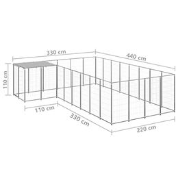 Produktbild von vidaXL Hundezwinger aus Metall in Silber mit wasserdichter Hundehütte