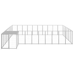 Produktbild von vidaXL Hundezwinger aus Stahl in Silber mit wasserdichter Hundehütte