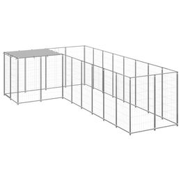 vidaXL Hundezwinger aus Stahl in Silber mit wasserfester Hundehütte – Bild 1 von 3