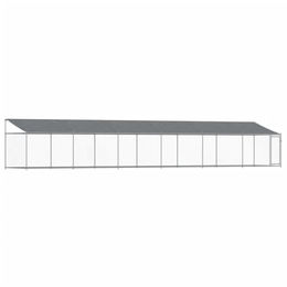 vidaXL Hundezwinger Hundehütte aus verzinktem Metall mit Dach und Tür in Grau – Bild 1 von 9