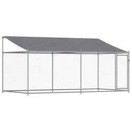 vidaXL Hundezwinger Hundehütte aus verzinktem Metall mit wasserabweisendem Dach in Grau – Bild 1 von 9