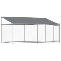Produktbild von vidaXL Hundezwinger Hundehütte aus verzinktem Metall mit wasserabweisendem Dach in Grau