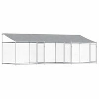 Produktbild von vidaXL Hundezwinger Hundehütte aus verzinktem Stahl mit Dach und Türen in Grau