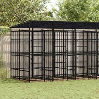Produktbild von vidaXL Hundezwinger Outdoor aus Metall mit Dach in Schwarz 11,06m²
