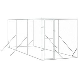 vidaXL Hundezwinger Outdoor Hundehütte aus verzinktem Metall mit abschließbarer Tür in Silber – Bild 1 von 2