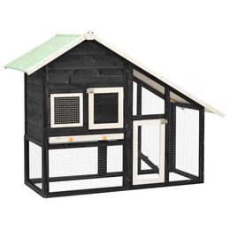 vidaXL Kaninchenstall aus Holz Grau Weiß Schwarz – Bild 1 von 12