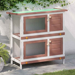 vidaXL Kaninchenstall aus Holz in Braun mit 4 Türen – Bild 1 von 6