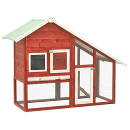 vidaXL Kaninchenstall aus Massivholz Tanne Rot und Weiß 140x63x120 cm – Bild 1 von 9