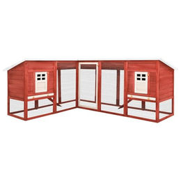 vidaXL Kaninchenstall aus Tannenmassivholz Rot Weiß Kaninchenkäfig mit Freilauf – Bild 1 von 9