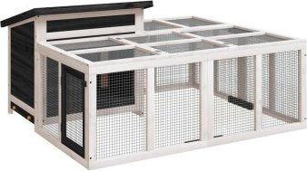 vidaXL Kaninchenstall mit Freilaufgehege und Nistkasten aus Kiefer Massivholz 144 x 123 x 68 cm Grau – Bild 1 von 8