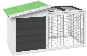 vidaXL Kaninchenstall mit Freilaufgehege und Nistkasten aus Kiefer Massivholz Grau 100,5x54x55cm – Bild 1 von 5