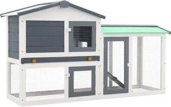 vidaXL Kaninchenstall und Meerschweinchenkäfig aus Holz Grau Weiß 145x45x84cm – Bild 1 von 12