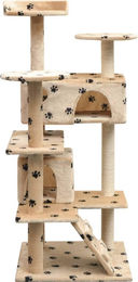 vidaXL Katzen-Kratzbaum 125 cm aus Plüsch und Seil in Beige mit Pfoten-Aufdruck – Bild 1 von 3