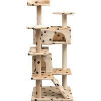 Produktbild von vidaXL Katzen-Kratzbaum 125 cm aus Plüsch und Seil in Beige mit Pfoten-Aufdruck