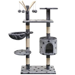 vidaXL Katzen Kratzbaum Grau mit Pfoten-Aufdruck aus Plüsch 125cm – Bild 1 von 5
