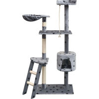 Produktbild von vidaXL Katzen-Kratzbaum mit Pfoten-Aufdruck aus Plüsch und Seil in Grau 150 cm
