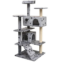 vidaXL Katzen Kratzbaum mit Pfoten-Aufdruck in Grau mit Sisal 125cm – Bild 1 von 5