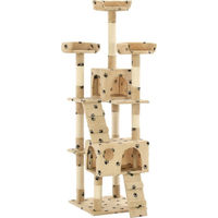 Produktbild von vidaXL Katzen-Kratzbaum mit Sisal-Säulen in Beige mit Pfoten-Aufdruck 170 cm