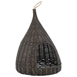 vidaXL Katzenhaus Tipi aus Naturweide mit Kissen in Grau und Braun – Bild 1 von 4