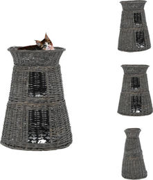 vidaXL Katzenkorb-Set aus Naturweide mit Kissen Grau 47x34x60 cm – Bild 1 von 1