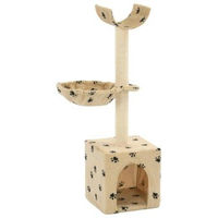 Produktbild von vidaXL Katzenkratzbaum aus Plüsch und Sisal in Beige mit Pfoten-Aufdruck 105 cm