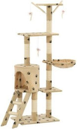 vidaXL Katzenkratzbaum aus Sisal in Beige mit Pfoten-Aufdruck 138cm – Bild 1 von 12