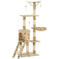 Produktbild von vidaXL Katzenkratzbaum aus Sisal in Beige mit Pfoten-Aufdruck 138cm