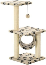 vidaXL Katzenkratzbaum aus Sisal in Beige mit Pfoten-Aufdruck für Kitten und Katzen 65cm – Bild 1 von 3