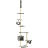 Produktbild von vidaXL Katzenkratzbaum mit Deckenspanner aus Sisal und Plüsch Grau 260cm