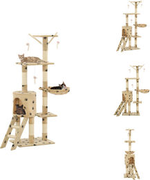 vidaXL Katzenkratzbaum mit Sisal 138 cm in Beige mit Pfoten-Aufdruck – Bild 1 von 1