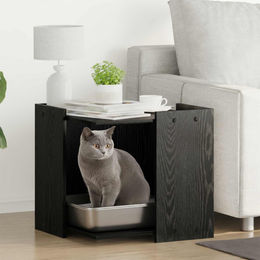 vidaXL Katzenstreu Box Möbel-Toilette mit Umzäunung Schwarz Eichen-Optik 53 x 53 x 51 cm – Bild 1 von 2