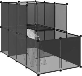 vidaXL Kleintierkäfig Freigehege aus Kunststoff und Stahl Schwarz/Transparent für Kaninchen Hamster Meerschweinchen 142x74x93 cm – Bild 1 von 11