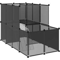 Produktbild von vidaXL Kleintierkäfig Freigehege aus Kunststoff und Stahl Schwarz/Transparent für Kaninchen Hamster Meerschweinchen 142x74x93 cm