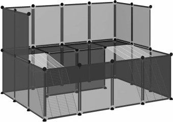 vidaXL Kleintierkäfig Freigehege aus Kunststoff und Stahl Schwarz/Transparent für Kaninchen Hamster Meerschweinchen und Igel 143x107x93 cm – Bild 1 von 11