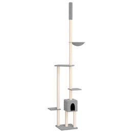 Produktbild von vidaXL Kratzbaum Deckenhoch mit Sisal und Plüsch für Katzen, Hellgrau, 258,5-284,5 cm